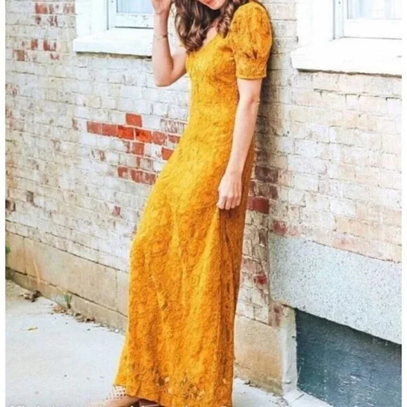 Shabby Chic Sz XS Mustard Yellow Gold Chenille Velvet Lace Maxi Dress NWT NEW Shabby Chic Sz XS Mustard Yellow Gold Chenille Velvet Lace Maxi Dress NWT NEW